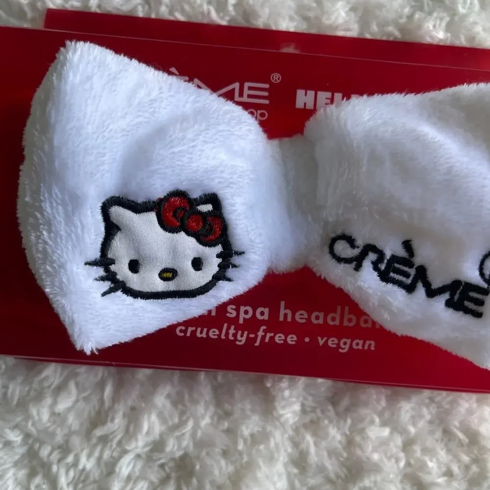 The Creme Shop Hello Kitty Plush Spa Headband White Bow Embroidered NEW Plush